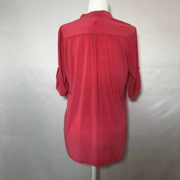 Pink Half Button Down Roll Sleeve Top SZ XL - Picture 3 of 6